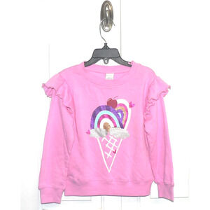 BCG Girls Ruffle Sleeve Crew Sweatshirt‎ in Pink Rainbow Ice Cream Cone Size 4